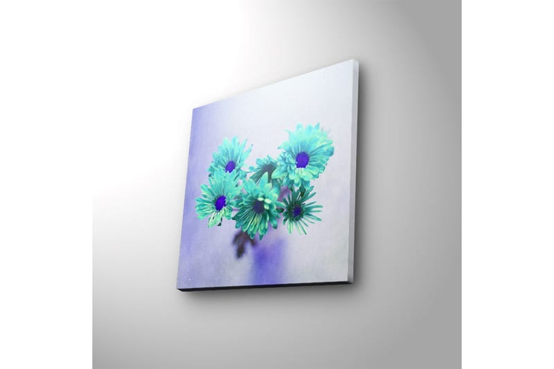 Canvas-taulu LED-valaistuksella 28x28 cm - Värikäs kukkakimppu turkoosin sävyissä - Turkoosi / Violetti - Sisustustuotteet - Taulu & taide - Canvas-taulu
