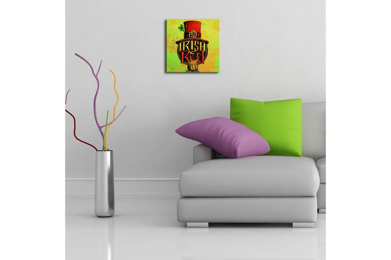 Canvas-taulu LED-valaistuksella 28x28 cm - Värikäs kuva irlantilaisesta hatusta tekstillä ja apilanlehdellä - Vihreä / Punainen / Keltainen - Sisustustuotteet - Taulu & taide - Canvas-taulu
