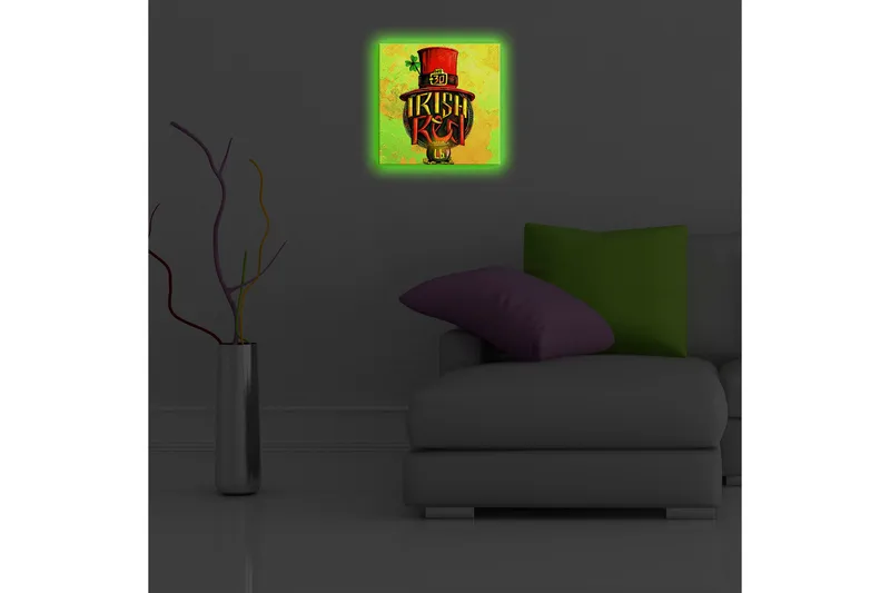 Canvas-taulu LED-valaistuksella 28x28 cm - Värikäs kuva irlantilaisesta hatusta tekstillä ja apilanlehdellä - Vihreä / Punainen / Keltainen - Sisustustuotteet - Taulu & taide - Canvas-taulu