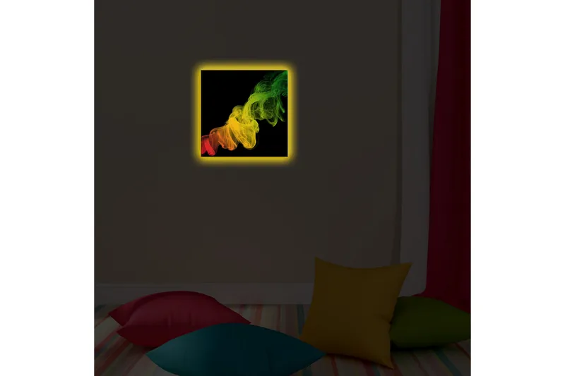 Canvas-taulu LED-valaistuksella 28x28 cm - Värikäs savunmuodostus punaisen, keltaisen ja vihreän sävyissä - Punainen / Keltainen / Vihreä - Sisustustuotteet - Taulu & taide - Canvas-taulu