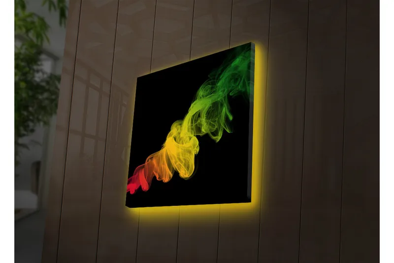 Canvas-taulu LED-valaistuksella 28x28 cm - Värikäs savunmuodostus punaisen, keltaisen ja vihreän sävyissä - Punainen / Keltainen / Vihreä - Sisustustuotteet - Taulu & taide - Canvas-taulu