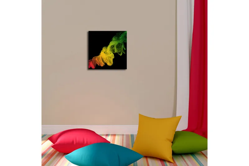 Canvas-taulu LED-valaistuksella 28x28 cm - Värikäs savunmuodostus punaisen, keltaisen ja vihreän sävyissä - Punainen / Keltainen / Vihreä - Sisustustuotteet - Taulu & taide - Canvas-taulu