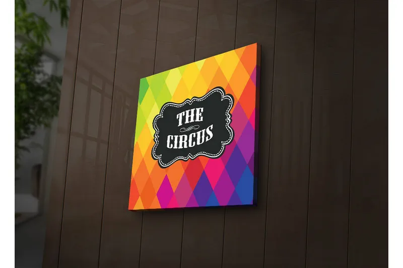 Canvas-taulu LED-valaistuksella 28x28 cm - Värik äs timanttikuvio sirkusaiheella, Vihreä / Oranssi / Vaaleanpunainen