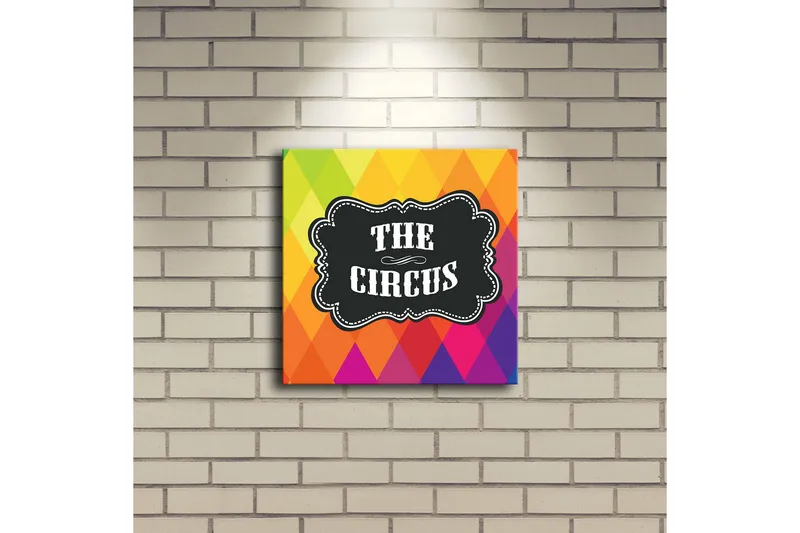Canvas-taulu LED-valaistuksella 28x28 cm - Värikäs timanttikuvio sirkusaiheella - Vihreä / Oranssi / Vaaleanpunainen - Sisustustuotteet - Taulu & taide - Canvas-taulu