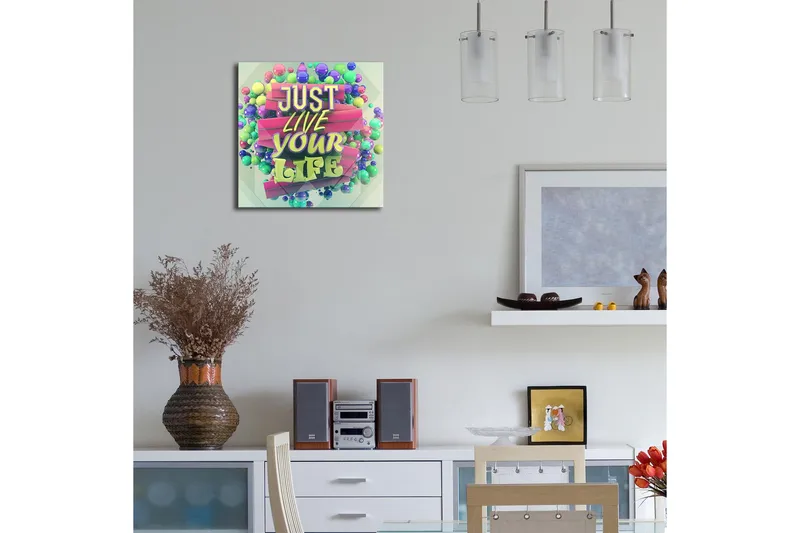 Canvas-taulu LED-valaistuksella 28x28 cm - Värikäs typografia inspiroivalla viestillä - Vihreä / Vaaleanpunainen / Violetti - Sisustustuotteet - Taulu & taide - Canvas-taulu