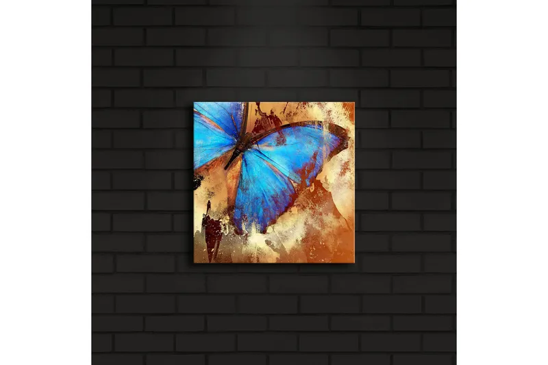 Canvas-taulu LED-valaistuksella 28x28 cm - Värikäs perhonen sinisillä siivillä - Sininen / Oranssi / Beige - Sisustustuotteet - Taulu & taide - Canvas-taulu