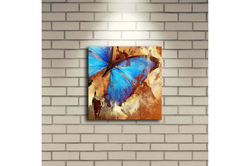 Canvas-taulu LED-valaistuksella 28x28 cm - Värikäs perhonen sinisillä siivillä - Sininen / Oranssi / Beige - Sisustustuotteet - Taulu & taide - Canvas-taulu