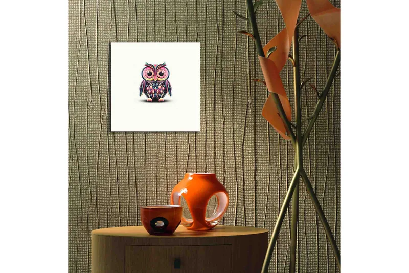 Canvas-taulu LED-valaistuksella 28x28 cm - Värikäs pöllö suurilla silmillä - Violetti / Vihreä / Vaaleanpunainen - Sisustustuotteet - Taulu & taide - Canvas-taulu