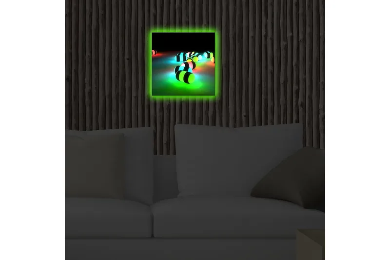 Canvas-taulu LED-valaistuksella 28x28 cm - Värikkäitä, hohtavia palloja pimeässä ympäristössä - Vihreä / Sininen / Punainen - Sisustustuotteet - Taulu & taide - Canvas-taulu