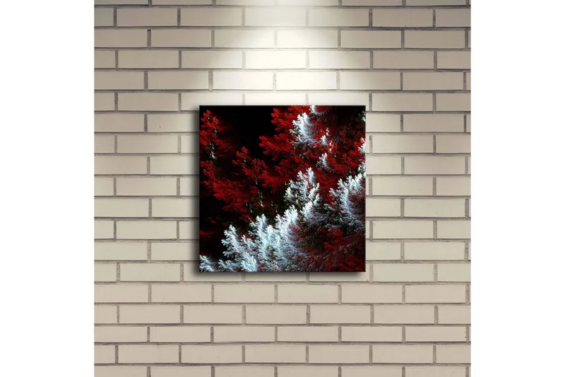 Canvas-taulu LED-valaistuksella 28x28 cm - Vaalea ja tumma metsä punaisilla ja valkoisilla elementeillä - Punainen / Valkoinen - Sisustustuotteet - Taulu & taide - Canvas-taulu