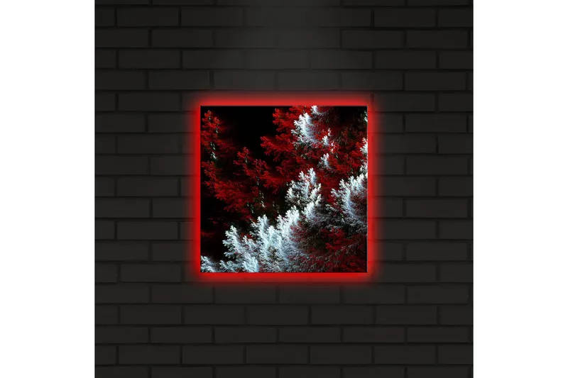 Canvas-taulu LED-valaistuksella 28x28 cm - Vaalea ja tumma metsä punaisilla ja valkoisilla elementeillä - Punainen / Valkoinen - Sisustustuotteet - Taulu & taide - Canvas-taulu