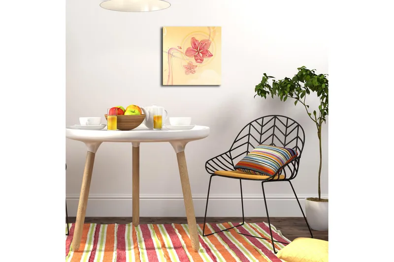 Canvas-taulu LED-valaistuksella 28x28 cm - Vaaleanpunaiset kukat pehmeässä ja kirkkaassa sommitelmassa - Vaaleanpunainen / Keltainen / Beige - Sisustustuotteet - Taulu & taide - Canvas-taulu