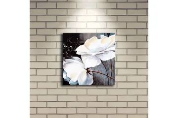 Canvas-taulu LED-valaistuksella 28x28 cm - Valkoisia kukkia eleganteilla yksityiskohdilla - Valkoinen / Harmaa / Ruskea - Sisustustuotteet - Taulu & taide - Canvas-taulu