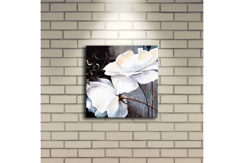 Canvas-taulu LED-valaistuksella 28x28 cm - Valkoisia kukkia eleganteilla yksityiskohdilla - Valkoinen / Harmaa / Ruskea - Sisustustuotteet - Taulu & taide - Canvas-taulu
