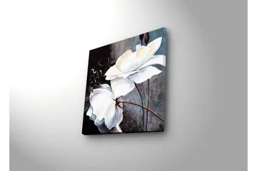 Canvas-taulu LED-valaistuksella 28x28 cm - Valkoisia kukkia eleganteilla yksityiskohdilla - Valkoinen / Harmaa / Ruskea - Sisustustuotteet - Taulu & taide - Canvas-taulu