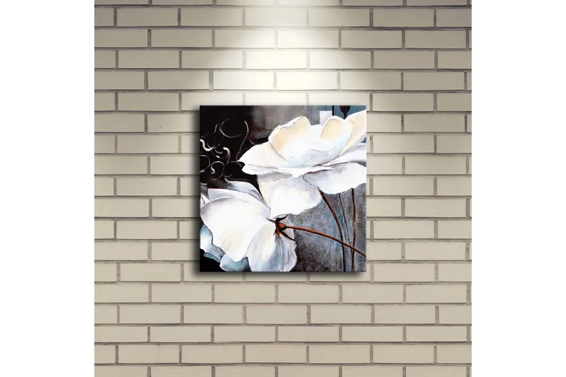 Canvas-taulu LED-valaistuksella 28x28 cm - Valkoisia kukkia eleganteilla yksityiskohdilla - Valkoinen / Harmaa / Ruskea - Sisustustuotteet - Taulu & taide - Canvas-taulu