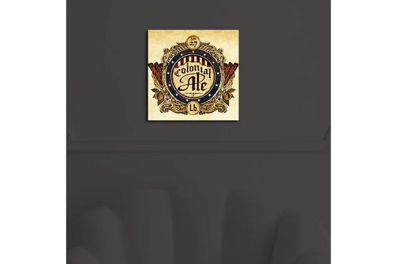 Canvas-taulu LED-valaistuksella 28x28 cm - Vintage-oluetiketti koriste-elementeillä - Tummansininen / Beige / Punainen - Sisustustuotteet - Taulu & taide - Canvas-taulu