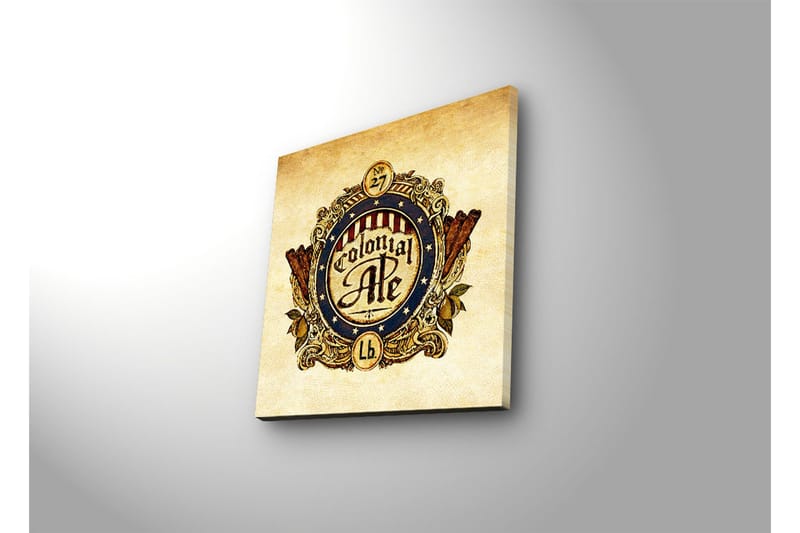 Canvas-taulu LED-valaistuksella 28x28 cm - Vintage-oluetiketti koriste-elementeillä - Tummansininen / Beige / Punainen - Sisustustuotteet - Taulu & taide - Canvas-taulu