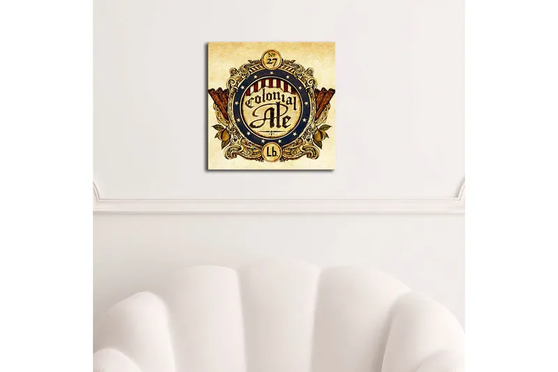 Canvas-taulu LED-valaistuksella 28x28 cm - Vintage-oluetiketti koriste-elementeillä - Tummansininen / Beige / Punainen - Sisustustuotteet - Taulu & taide - Canvas-taulu