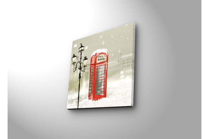 Canvas-taulu LED-valaistuksella 28x28 cm - Punainen puhelinkoppi lumisessa talvimaisemassa - Punainen / Harmaa / Valkoinen - Sisustustuotteet - Taulu & taide - Canvas-taulu