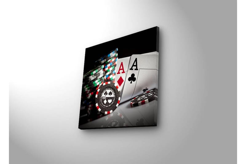 Canvas-taulu LED-valaistuksella 28x28 cm - Pelikortit ja pokeripelimerkit keskipisteenä - Musta / Punainen / Vihreä - Sisustustuotteet - Taulu & taide - Canvas-taulu