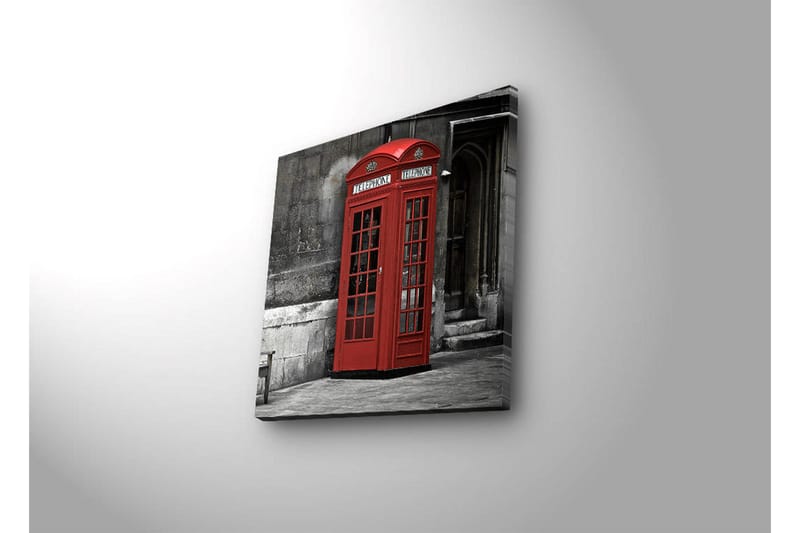 Canvas-taulu LED-valaistuksella 28x28 cm - Punainen puhelinkoppi mustavalkoista taustaa vasten - Punainen / Harmaa / Musta - Sisustustuotteet - Taulu & taide - Canvas-taulu