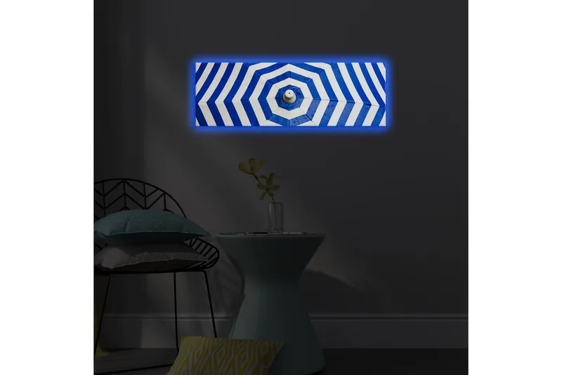 Canvas-taulu LED-valaistuksella 30x90 cm - Abstrakti sinisillä ja valkoisilla raidoilla - Sininen / Valkoinen - Sisustustuotteet - Taulu & taide - Canvas-taulu