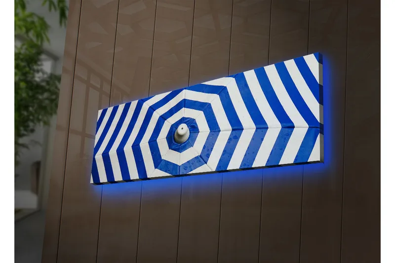 Canvas-taulu LED-valaistuksella 30x90 cm - Abstrakti sinisillä ja valkoisilla raidoilla, Sininen / Valkoinen