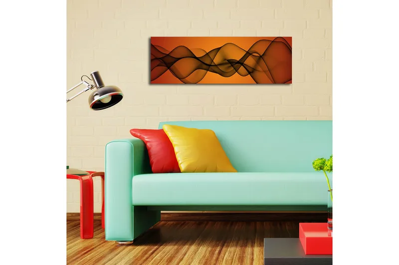 Canvas-taulu LED-valaistuksella 30x90 cm - Abstrakti sommitelma laajoilla viivoilla lämpimin sävyin - Oranssi / Musta - Sisustustuotteet - Taulu & taide - Canvas-taulu