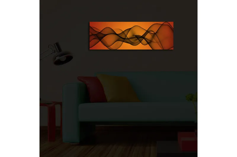 Canvas-taulu LED-valaistuksella 30x90 cm - Abstrakti sommitelma laajoilla viivoilla lämpimin sävyin - Oranssi / Musta - Sisustustuotteet - Taulu & taide - Canvas-taulu
