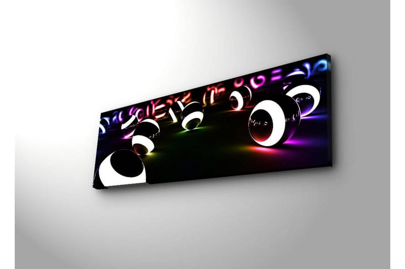 Canvas-taulu LED-valaistuksella 30x90 cm - Abstrakti sommitelma mustavalkoisilla palloilla - Musta / Valkoinen / Violetti - Sisustustuotteet - Taulu & taide - Canvas-taulu