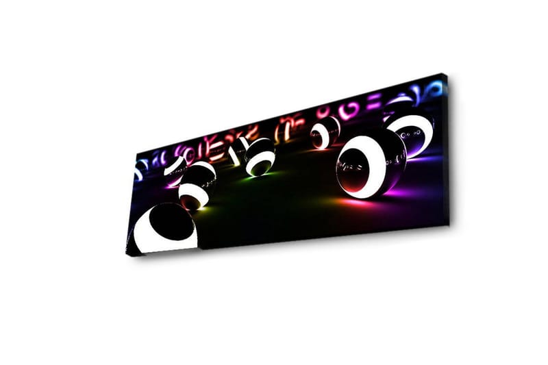Canvas-taulu LED-valaistuksella 30x90 cm - Abstrakti sommitelma mustavalkoisilla palloilla - Musta / Valkoinen / Violetti - Sisustustuotteet - Taulu & taide - Canvas-taulu