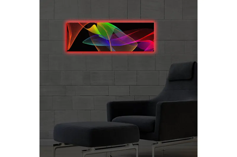 Canvas-taulu LED-valaistuksella 30x90 cm - Abstrakti sommitelma värikkäillä viivoilla ja muodoilla - Punainen / Vihreä / Violetti - Sisustustuotteet - Taulu & taide - Canvas-taulu