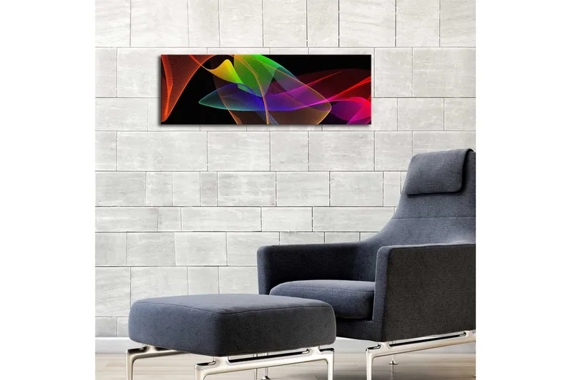 Canvas-taulu LED-valaistuksella 30x90 cm - Abstrakti sommitelma värikkäillä viivoilla ja muodoilla - Punainen / Vihreä / Violetti - Sisustustuotteet - Taulu & taide - Canvas-taulu