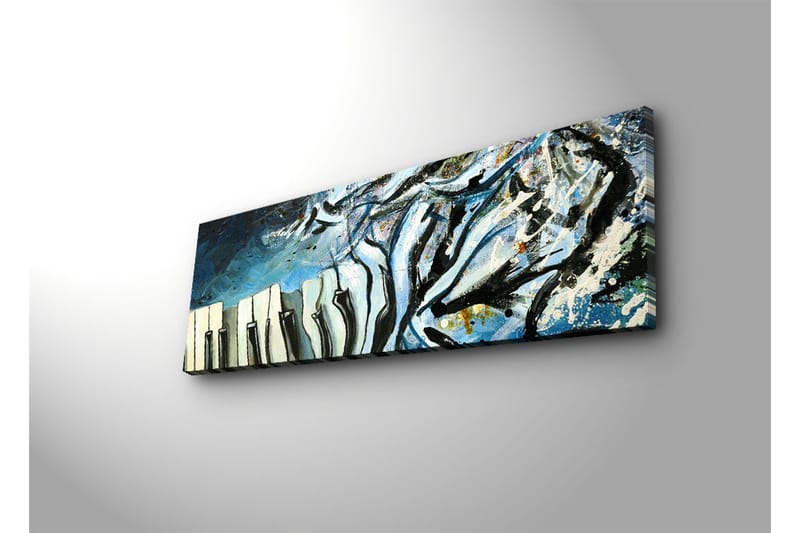 Canvas-taulu LED-valaistuksella 30x90 cm - Abstrakti sommitelma pianon koskettimilla ja sinisillä sävyillä - Sininen / Musta / Valkoinen - Sisustustuotteet - Taulu & taide - Canvas-taulu