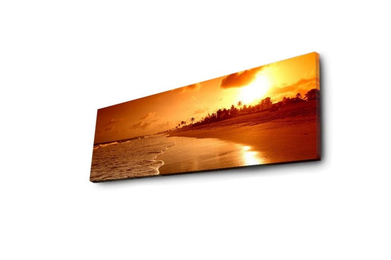 Canvas-taulu LED-valaistuksella 30x90 cm - Auringonlasku rannalla palmujen siluettina - Oranssi / Kulta / Ruskea - Sisustustuotteet - Taulu & taide - Canvas-taulu
