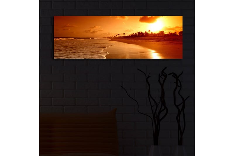 Canvas-taulu LED-valaistuksella 30x90 cm - Auringonlasku rannalla palmujen siluettina - Oranssi / Kulta / Ruskea - Sisustustuotteet - Taulu & taide - Canvas-taulu