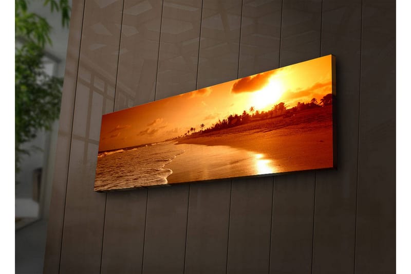 Canvas-taulu LED-valaistuksella 30x90 cm - Auringonlasku rannalla palmujen siluettina - Oranssi / Kulta / Ruskea - Sisustustuotteet - Taulu & taide - Canvas-taulu