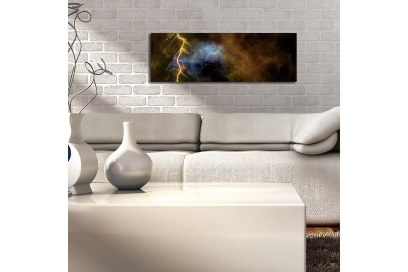 Canvas-taulu LED-valaistuksella 30x90 cm - Dramaattinen kosminen maisema salamoilla ja väriräjähdyksillä - Kulta / Sininen / Musta - Sisustustuotteet - Taulu & taide - Canvas-taulu