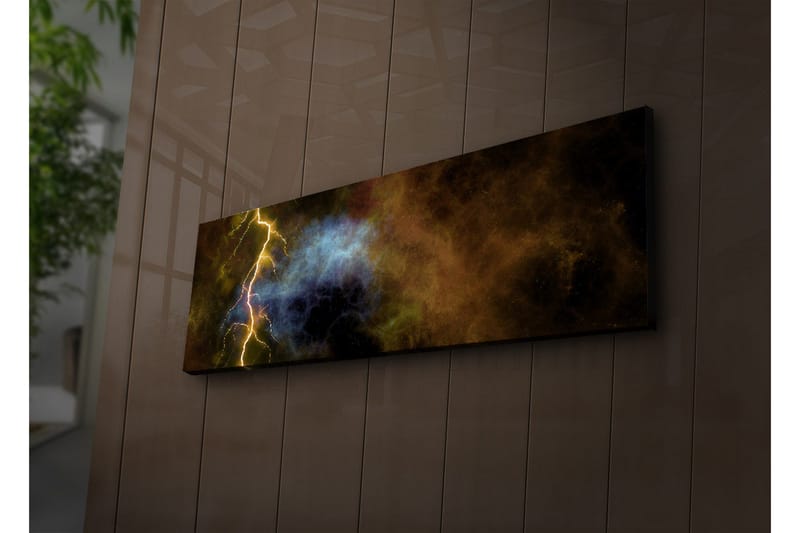 Canvas-taulu LED-valaistuksella 30x90 cm - Dramaattinen kosminen maisema salamoilla ja väriräjähdyksillä - Kulta / Sininen / Musta - Sisustustuotteet - Taulu & taide - Canvas-taulu