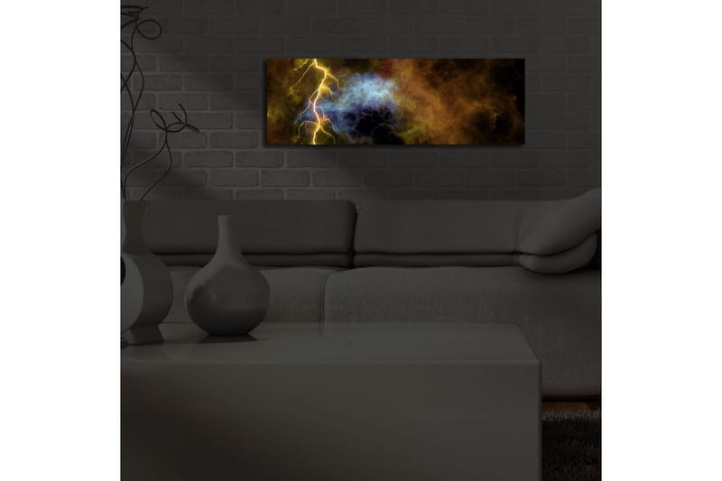 Canvas-taulu LED-valaistuksella 30x90 cm - Dramaattinen kosminen maisema salamoilla ja väriräjähdyksillä - Kulta / Sininen / Musta - Sisustustuotteet - Taulu & taide - Canvas-taulu
