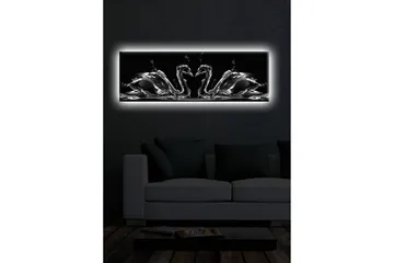 Canvas-taulu LED-valaistuksella 30x90 cm - Elegantit joutsenet veden liikkeessä - Musta / Valkoinen / Harmaa - Sisustustuotteet - Taulu & taide - Canvas-taulu