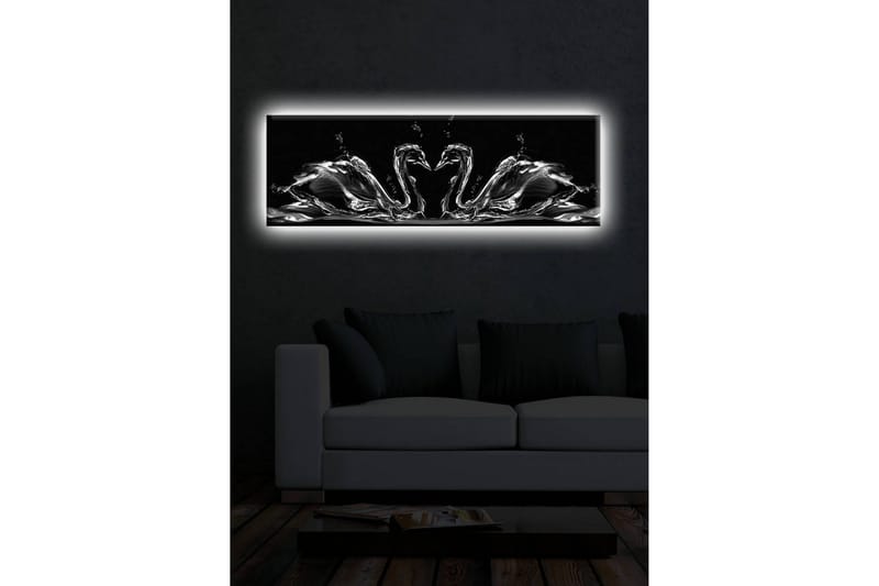 Canvas-taulu LED-valaistuksella 30x90 cm - Elegantit joutsenet veden liikkeessä - Musta / Valkoinen / Harmaa - Sisustustuotteet - Taulu & taide - Canvas-taulu