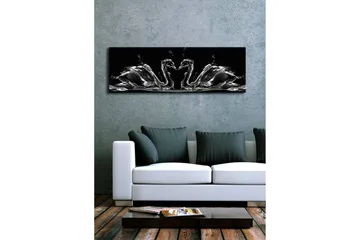 Canvas-taulu LED-valaistuksella 30x90 cm - Elegantit joutsenet veden liikkeessä - Musta / Valkoinen / Harmaa - Sisustustuotteet - Taulu & taide - Canvas-taulu