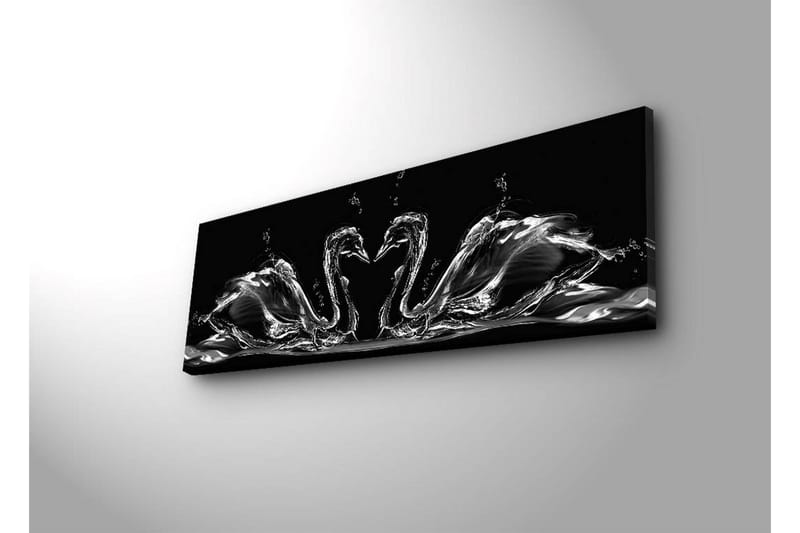 Canvas-taulu LED-valaistuksella 30x90 cm - Elegantit joutsenet veden liikkeessä - Musta / Valkoinen / Harmaa - Sisustustuotteet - Taulu & taide - Canvas-taulu