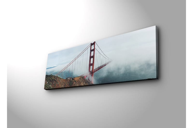 Canvas-taulu LED-valaistuksella 30x90 cm - Golden Gate -silta sumun ja meren ympäröimänä - Punainen / Harmaa / Sininen - Sisustustuotteet - Taulu & taide - Canvas-taulu
