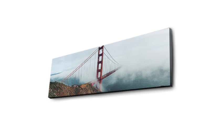Canvas-taulu LED-valaistuksella 30x90 cm - Golden Gate -silta sumun ja meren ympäröimänä - Punainen / Harmaa / Sininen - Sisustustuotteet - Taulu & taide - Canvas-taulu
