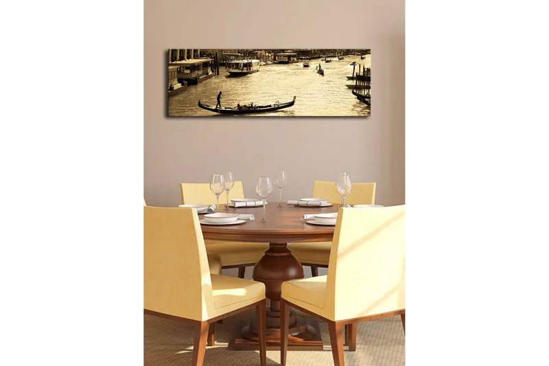 Canvas-taulu LED-valaistuksella 30x90 cm - Gondoli peilimäisellä kanavalla kaupunkiympäristössä - Kulta / Ruskea / Musta - Sisustustuotteet - Taulu & taide - Canvas-taulu