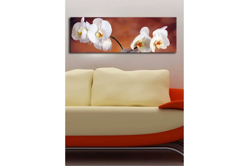 Canvas-taulu LED-valaistuksella 30x90 cm - Kauniit valkoiset orkideat harmonisessa sommitelmassa - Valkoinen / Beige / Keltainen - Sisustustuotteet - Taulu & taide - Canvas-taulu