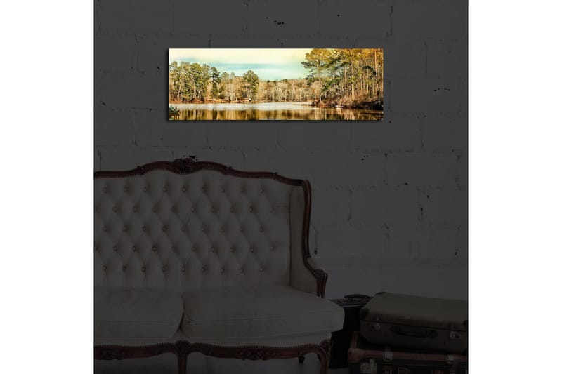 Canvas-taulu LED-valaistuksella 30x90 cm - Kaunis maisemanäkymä peilimäisellä järvellä puiden ympäröimänä - Vihreä / Ruskea / Sininen - Sisustustuotteet - Taulu & taide - Canvas-taulu